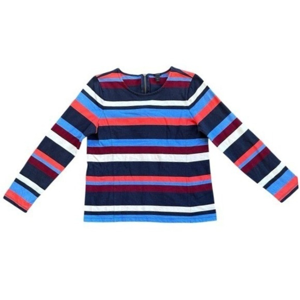 J.Crew‎ Striped Long Sleeve Knit Top Women Size M Multi-Color Excellent Zip Back